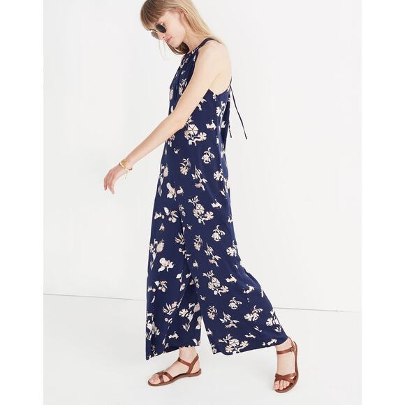 NEW Keyhole Wide Leg Satin Jumpsuit in Menagerie Folklore Print Nightfall Medium - Picture 3 of 11